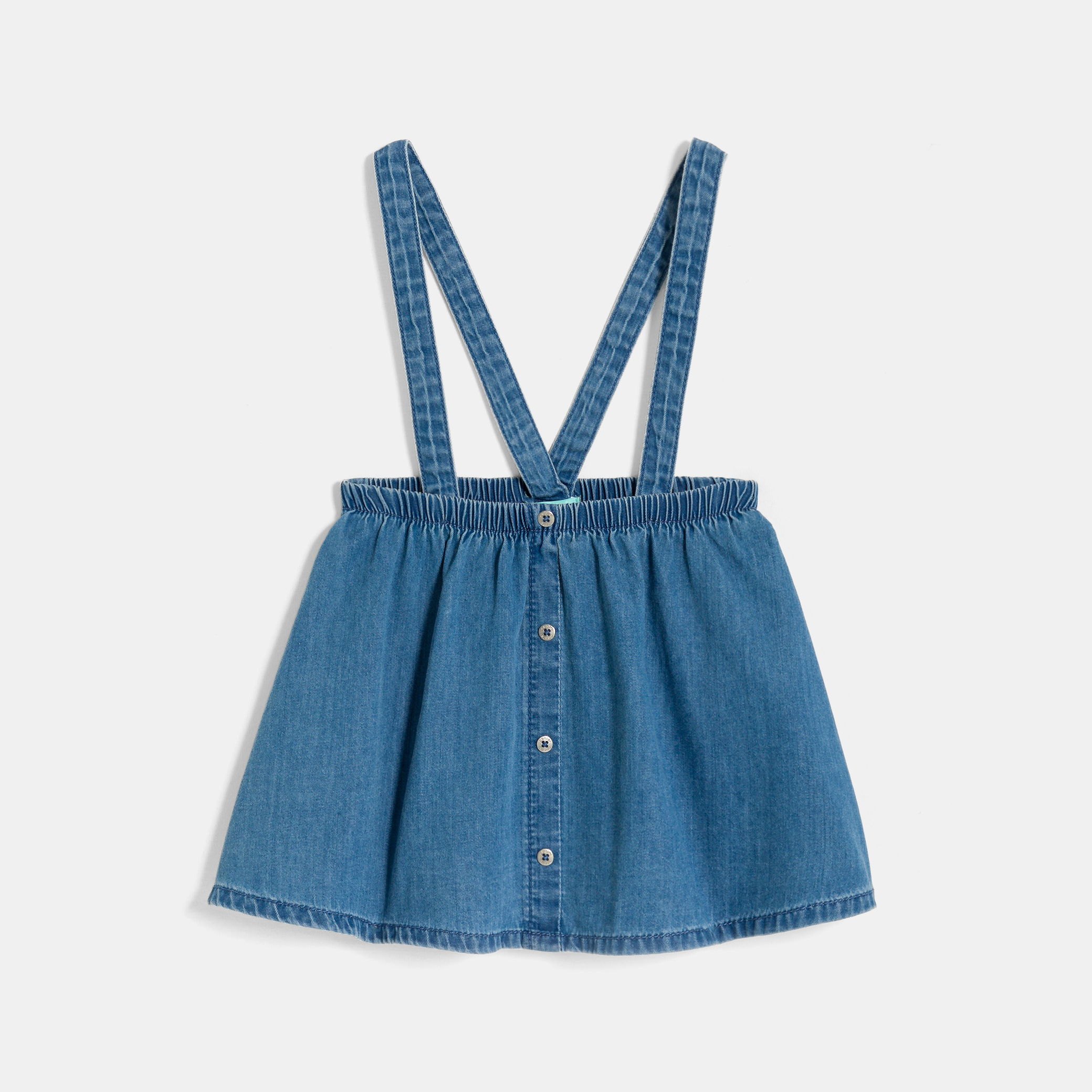 Baby girl's blue denim skirt with braces and white Tshirt