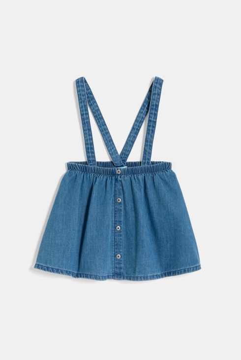 Baby girl's blue denim skirt with braces and white Tshirt Okaïdi