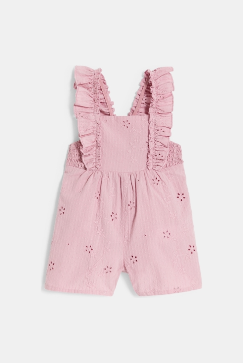 Combinaison courte brodée rose bébé fille 1