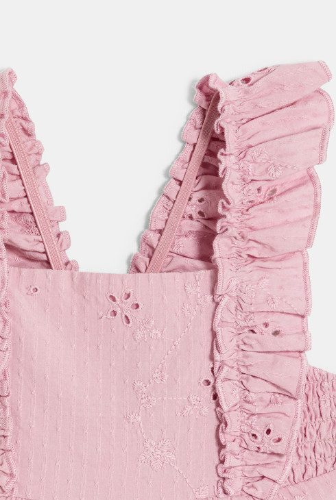 Combinaison courte brodée rose bébé fille 2