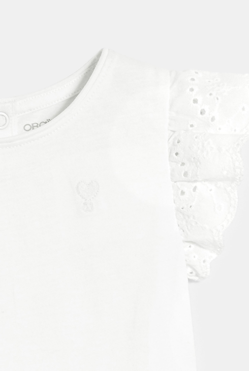 Weißes T-Shirt mit englischer Stickerei Baby Mädchen