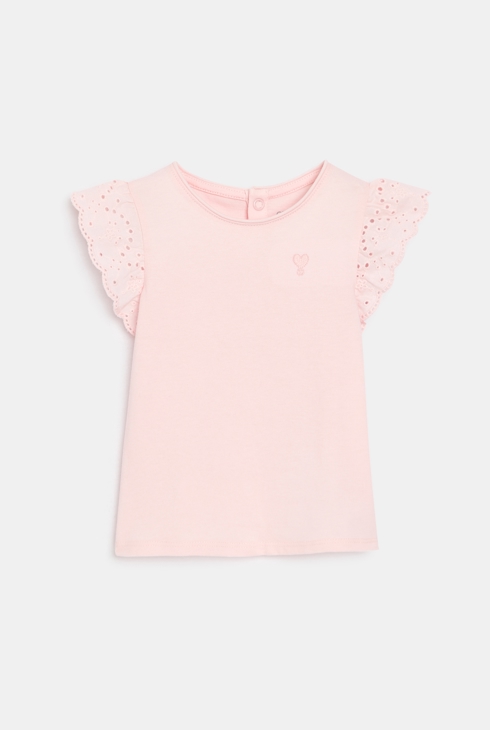 Camiseta mangas bordado inglés rosa bebé niña 1