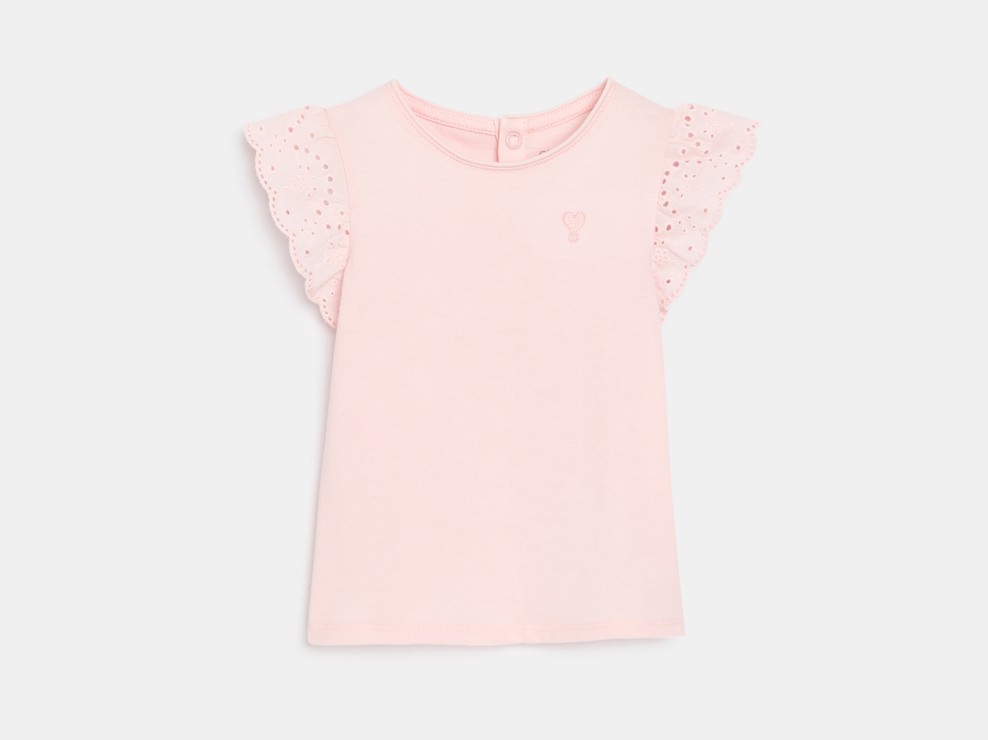 Rosa T-Shirt mit Lochstickerei Kleinkind Mädchen 1