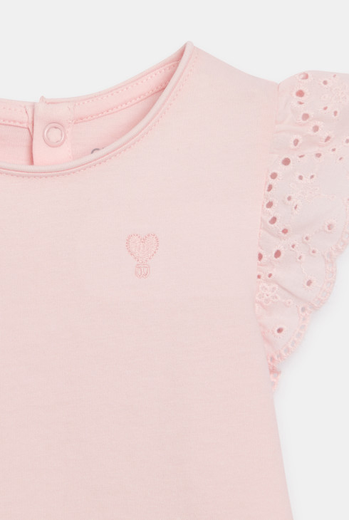 T-shirt manches broderies anglaises rose bébé fille