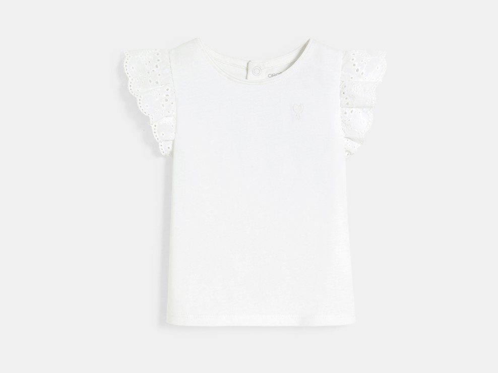T-shirt manches broderies anglaises blanc bébé fille 1