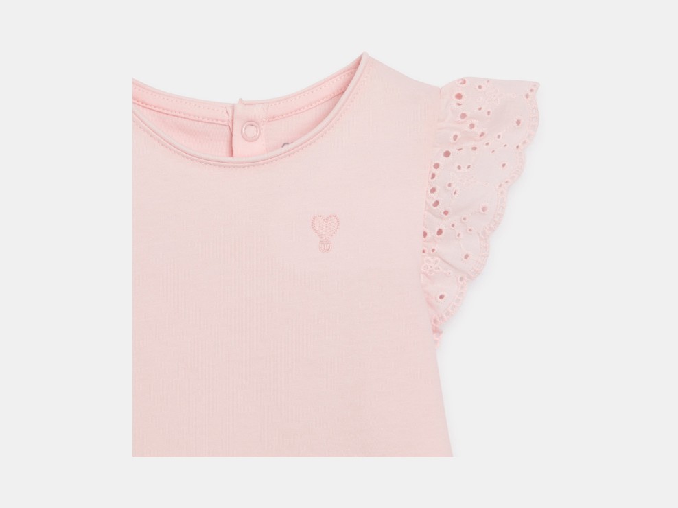 T-shirt manches broderies anglaises rose bébé fille 2