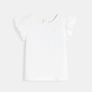 T-shirt manches broderies anglaises blanc bébé fille 1