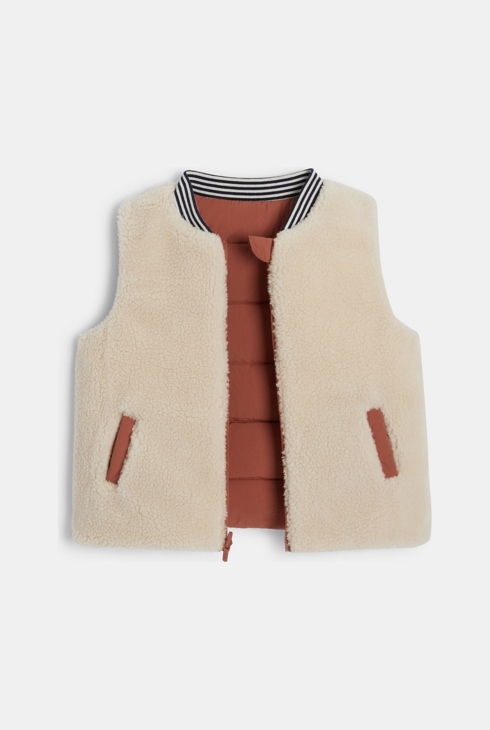 Gilet matelassé réversible à poches marron bébé garçon