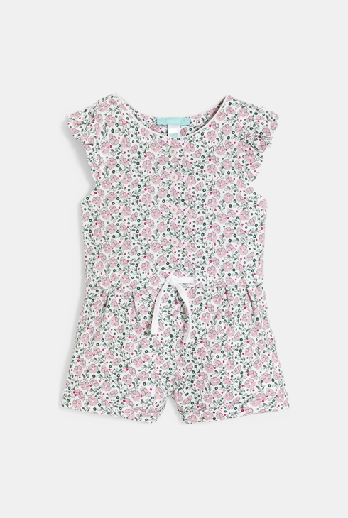 Combinaison courte fleurie rose bébé fille