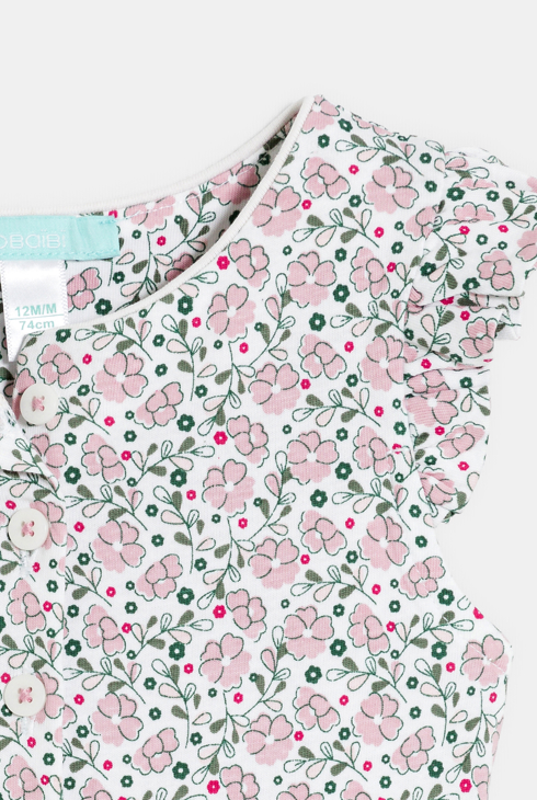 Combinaison courte fleurie rose bébé fille