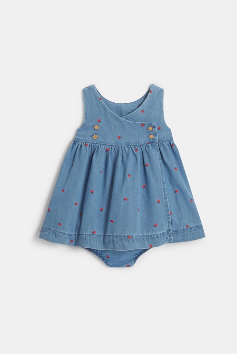 Robe croisée denim fraises bleu bébé fille 2