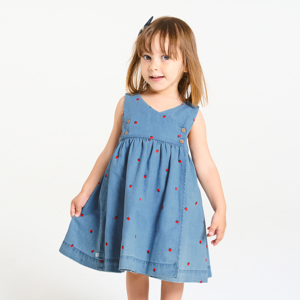 Baby girl's blue denim strawberry wrap dress 1