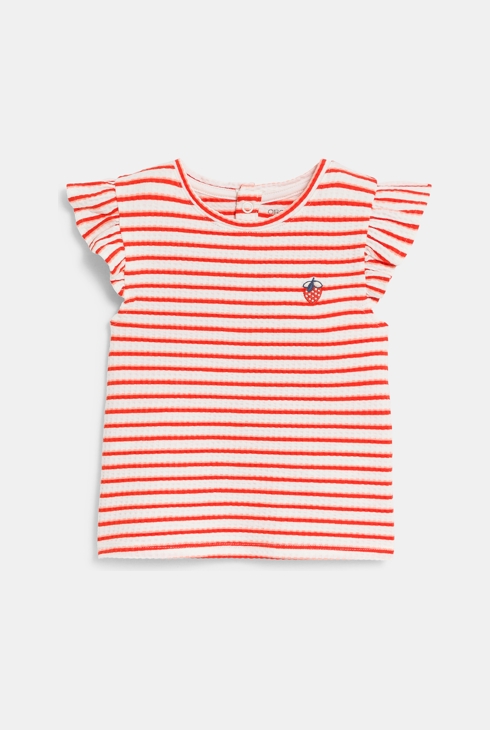 T-shirt rossa in cotone goffrato a righe neonata 1