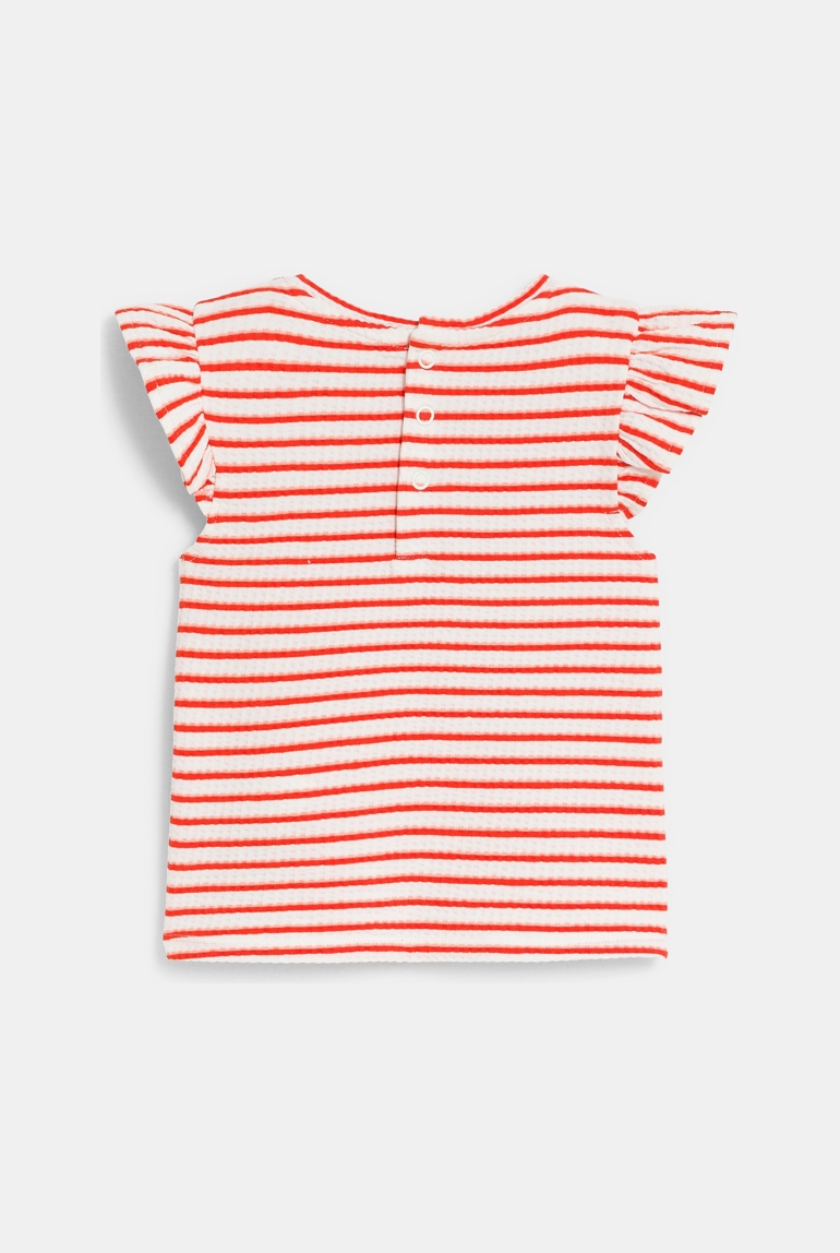 Baby girl's red striped waffle cotton T-shirt Okaïdi & Obaïbi