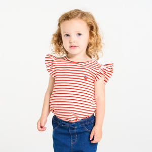 T-shirt coton gaufré rayé rouge bébé fille 1