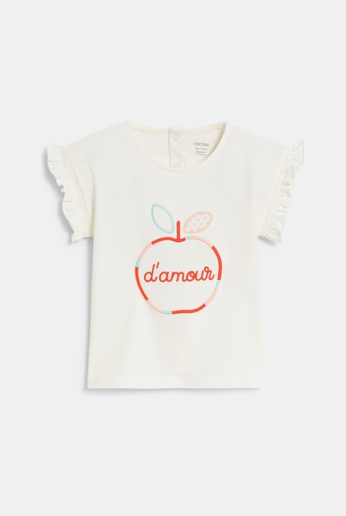 T-shirt bianca con mela caramellata ricamata neonata 1