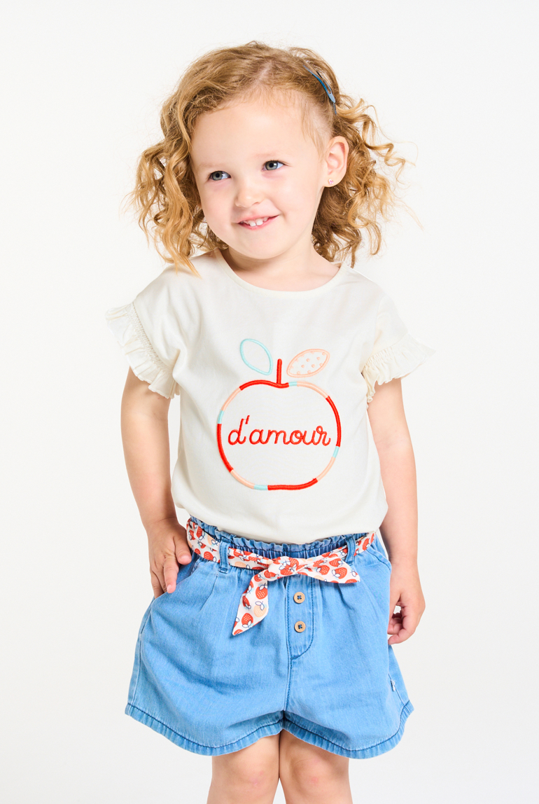 T-shirt brodé pomme d'amour blanc bébé fille 1