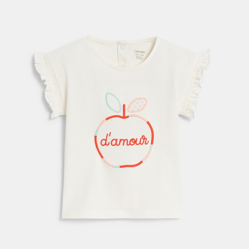 Weißes T-Shirt mit Liebesapfel-Stickerei Baby Mädchen