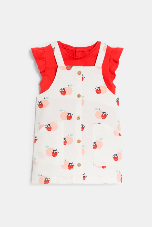 Robe salopette fruits et tee-shirt rouge bébé fille