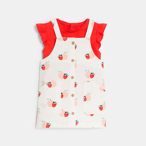 Robe Salopette Fruits Et Tee-shirt Rouge Bébé Fille - Imprimé Multicolore - 18M - OBAIBI