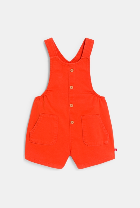 Salopette twill et t-shirt fraises rouge bébé fille