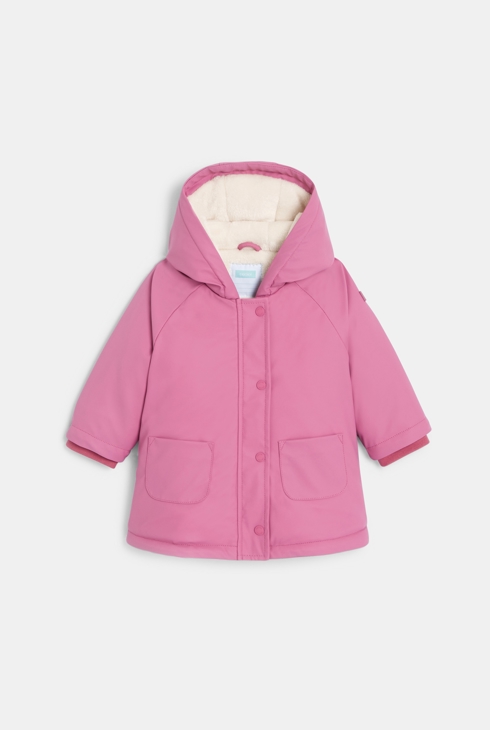 Parka déperlante doublée à capuche rose bébé fille