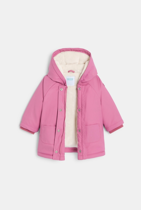 Parka déperlante doublée à capuche rose bébé fille