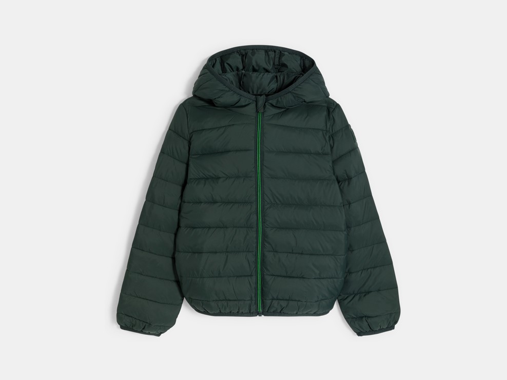 Piumino con cappuccio verde scuro bambino 1