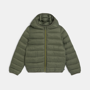 Boy's khaki zip-up hooded down jacket 1