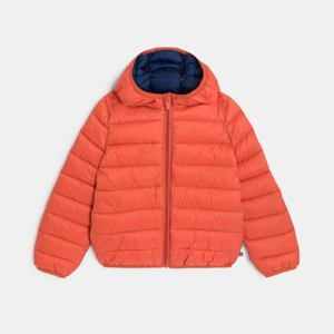 Boy's orange zip-up hooded down jacket 1