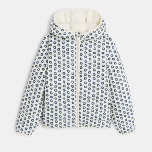 Doudoune À Capuche Motif Fleur Fille - Imprimé Blanc - 8A - OKAIDI