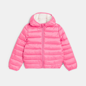 Einfarbige Steppjacke in Rosa mit Kapuze für Mädchen 1