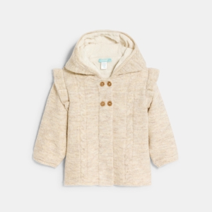 Baby girl's faux-fleece lined knitted jacket 1