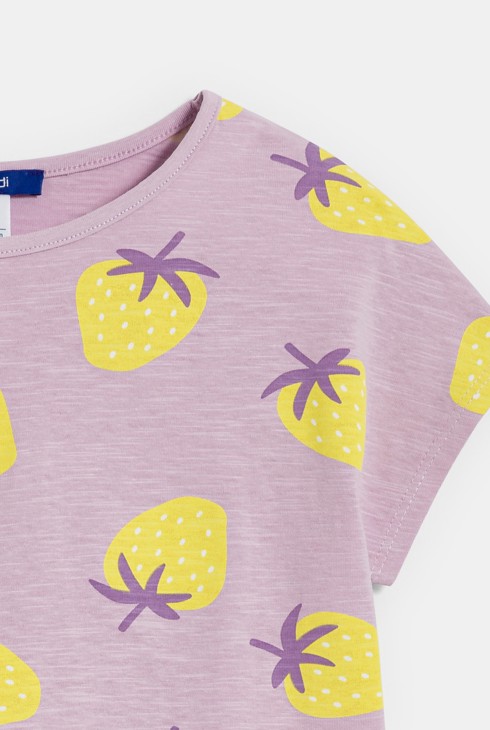 Girl's mauve strawberry motif jersey T-shirt dress 2