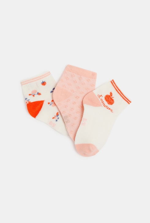 Kurze Baby-Socken in Rosa mit Früchten für Mädchen (3er-Pack)
