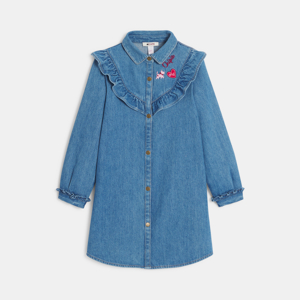 Blauwe denim jurk met ruches voor meisjes - Chipie 1