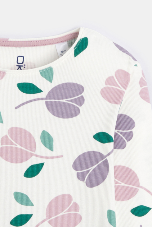 Pyjama 2 pièces en jersey motif tulipe blanc Fille