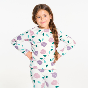 Pyjama 2 pièces en jersey motif tulipe blanc Fille 1