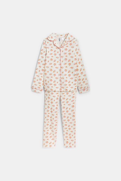 Pyjama 2 pièces en jersey fleuri orange Fille