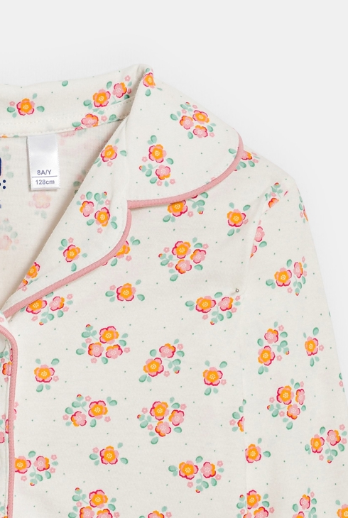 Pyjama 2 pièces en jersey fleuri orange Fille