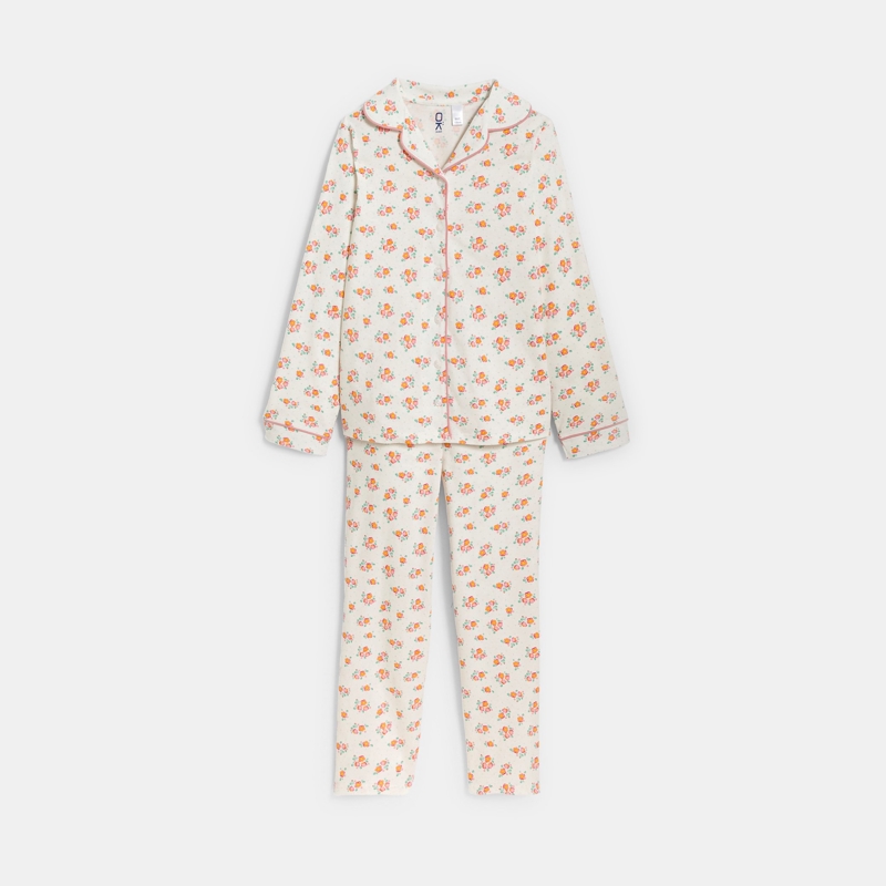 OKAIDI - Pyjama 2 pièces en jersey fleuri orange Fille - Fille