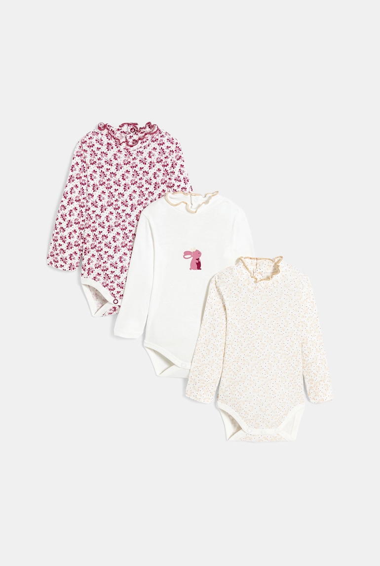 Body manches longues petit col rose bébé fille (lot de 3) 1