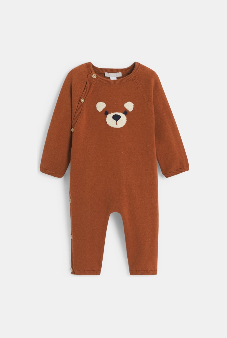 Combinaison longue ours maille tricot marron bébé garçon 1
