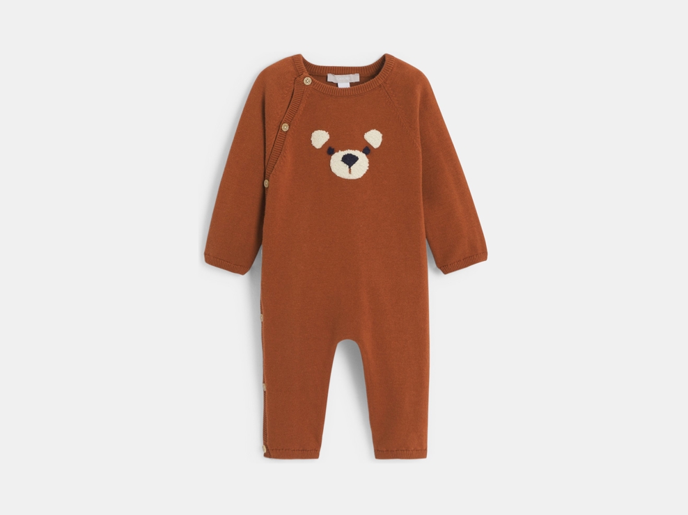 Combinaison longue ours maille tricot marron bébé garçon 1
