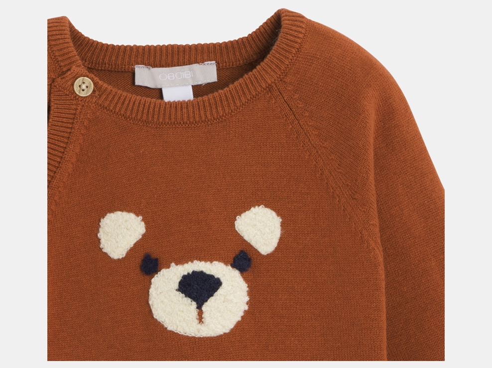 Combinaison longue ours maille tricot marron bébé garçon 2