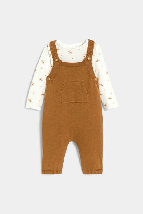 Salopette en maille tricot et body marron bébé garçon