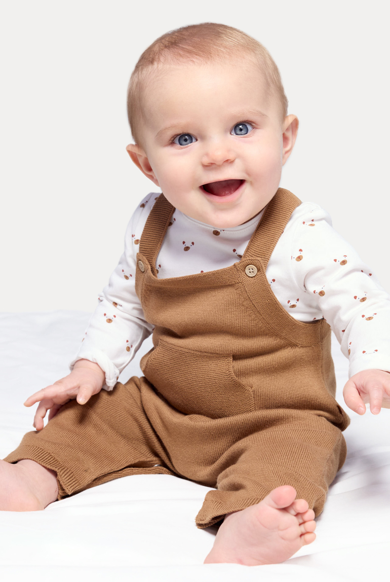 Salopette en maille tricot et body marron bébé garçon