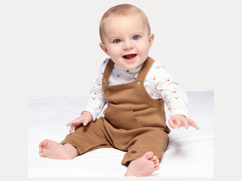 Salopette en maille tricot et body marron bébé garçon 1