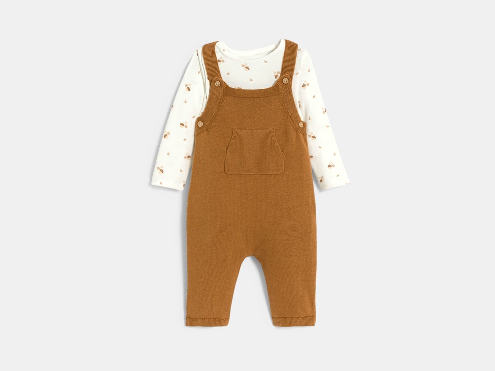 Salopette en maille tricot et body marron bébé garçon 2