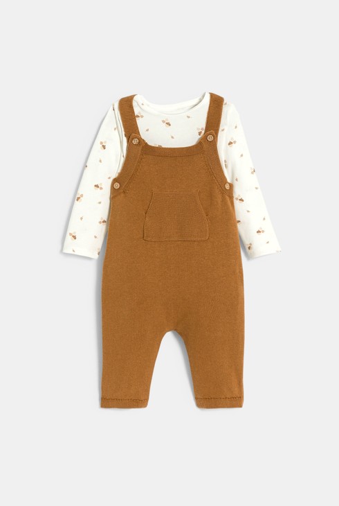 Salopette en maille tricot et body marron bébé garçon 2